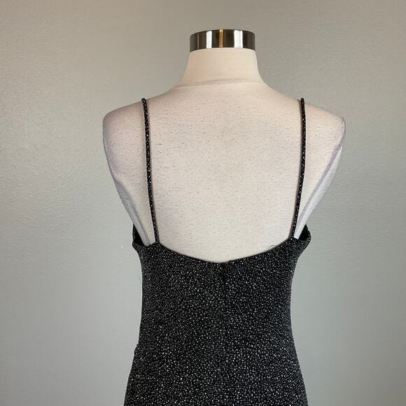 Betsy & Adam Black Metallic Column Gown Size 12 Sleeveless Thigh Slit Formal - Picture 7 of 12